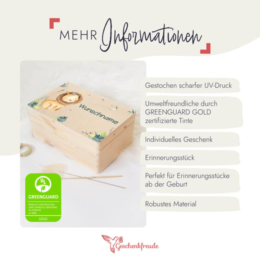 Erinnerungsbox Baby Löwe Personalisierbar mit Wunschnamen - Geschenkfreude