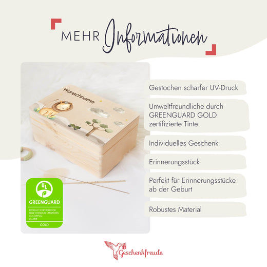 Erinnerungsbox mit Safarimotiv Löwe und Affe - Geschenkfreude