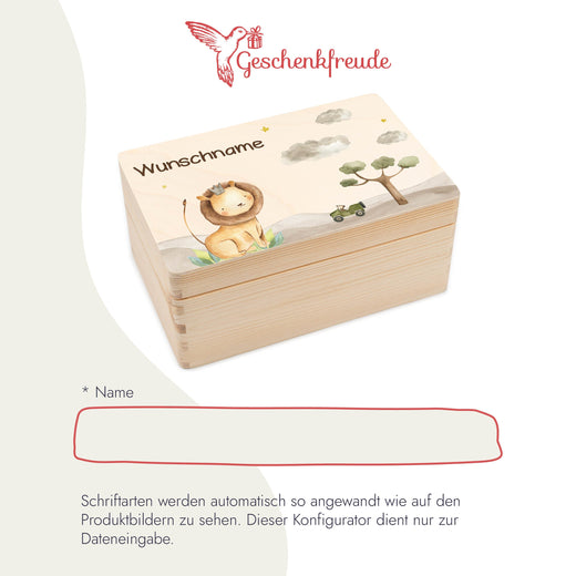 Erinnerungsbox mit Safarimotiv Löwe und Affe - Geschenkfreude