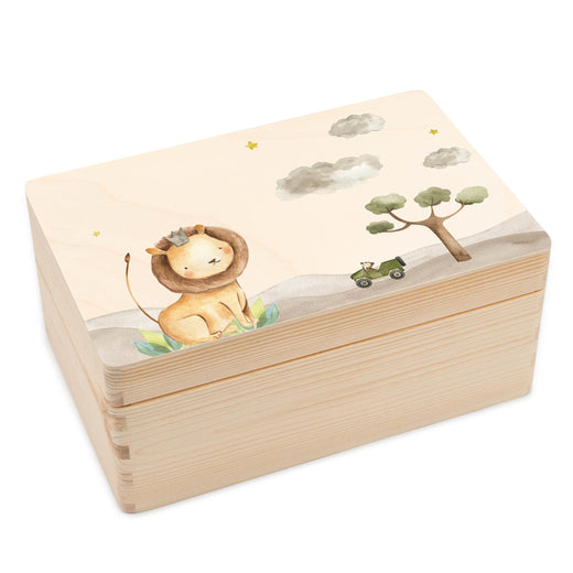 Erinnerungsbox mit Safarimotiv Löwe und Affe - Geschenkfreude
