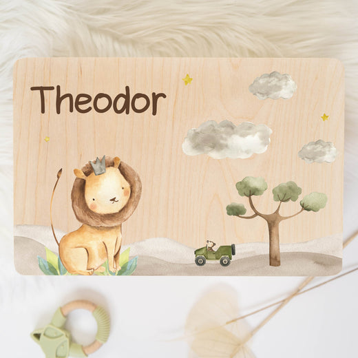 Erinnerungsbox mit Safarimotiv Löwe und Affe - Geschenkfreude