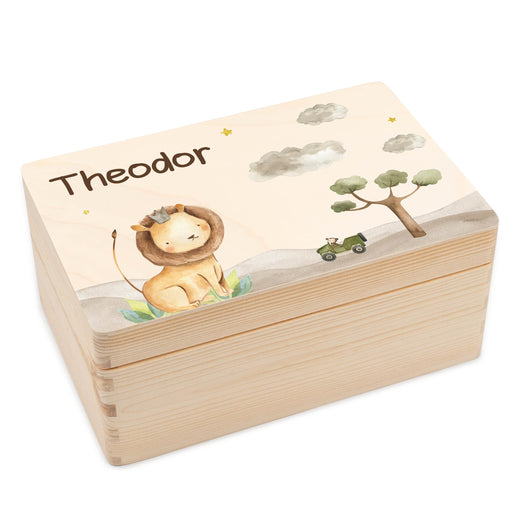 Erinnerungsbox mit Safarimotiv Löwe und Affe - Geschenkfreude