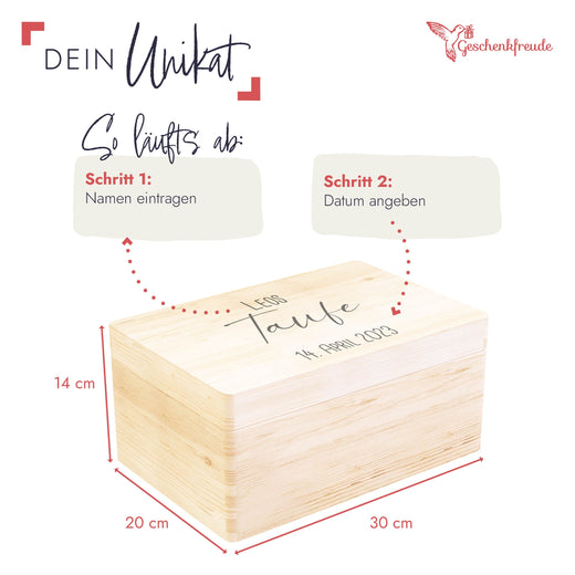 Erinnerungskiste Taufe mit Wunschnamen Druck - Geschenkfreude