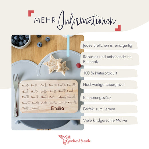 Frühstücksbrettchen Kinder ABC mit Namen - Geschenkfreude