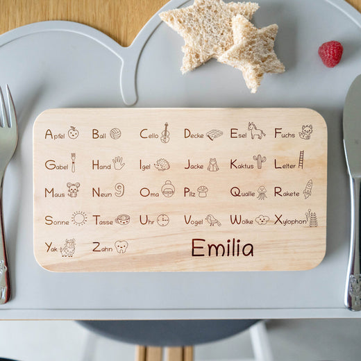Frühstücksbrettchen Kinder ABC mit Namen - Geschenkfreude