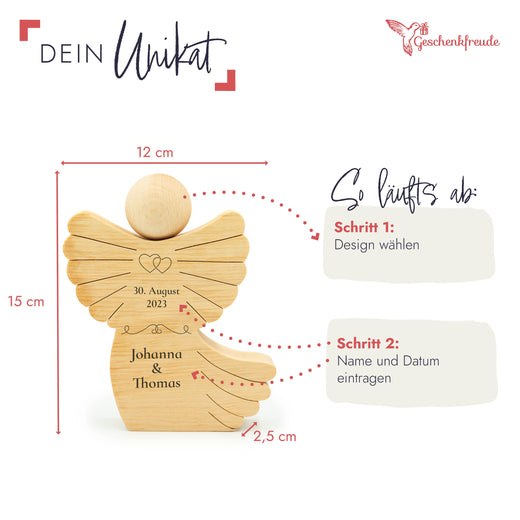 Geldgeschenk zur Hochzeit mit Gravur - Holzengel Paar - Geschenkfreude
