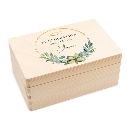 Geschenkbox Konfirmation Erinnerungskiste mit Wunschnamen - Motiv Rund - Geschenkfreude