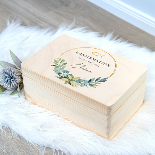 Geschenkbox Konfirmation Erinnerungskiste mit Wunschnamen - Motiv Rund - Geschenkfreude