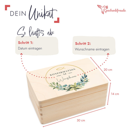 Geschenkbox Konfirmation Erinnerungskiste mit Wunschnamen - Motiv Rund - Geschenkfreude