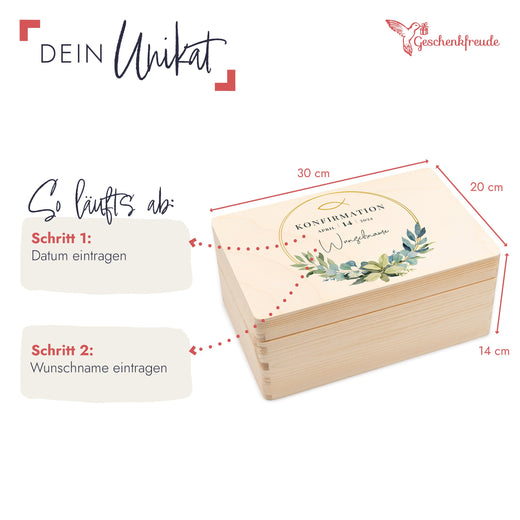 Geschenkbox Konfirmation Erinnerungskiste mit Wunschnamen - Motiv Rund - Geschenkfreude