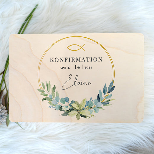 Geschenkbox Konfirmation Erinnerungskiste mit Wunschnamen - Motiv Rund - Geschenkfreude