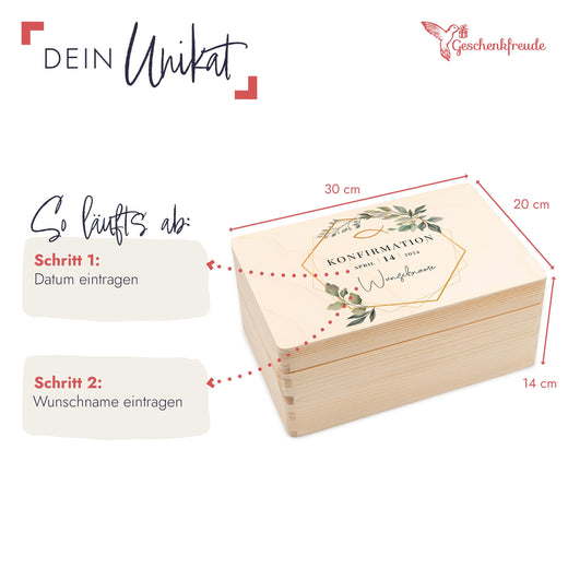 Geschenkbox Konfirmation Erinnerungskiste mit Wunschnamen - Motiv Sechseck - Geschenkfreude