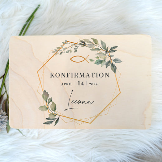 Geschenkbox Konfirmation Erinnerungskiste mit Wunschnamen - Motiv Sechseck - Geschenkfreude