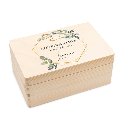 Geschenkbox Konfirmation Erinnerungskiste mit Wunschnamen - Motiv Sechseck - Geschenkfreude