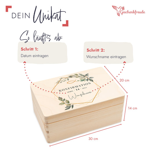 Geschenkbox Konfirmation Erinnerungskiste mit Wunschnamen - Motiv Sechseck - Geschenkfreude