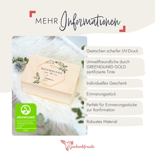 Geschenkbox Konfirmation Erinnerungskiste mit Wunschnamen - Motiv Sechseck - Geschenkfreude