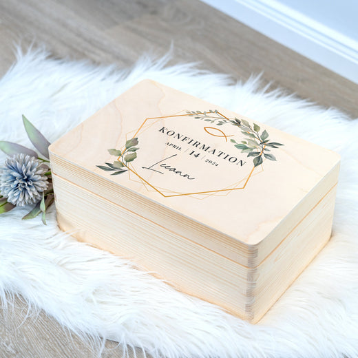 Geschenkbox Konfirmation Erinnerungskiste mit Wunschnamen - Motiv Sechseck - Geschenkfreude