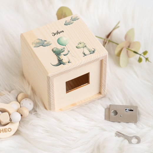 Holzspardose für Kinder Safari-Motiv Krokodile - Geschenkfreude