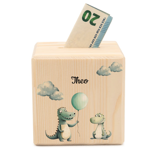 Holzspardose für Kinder Safari-Motiv Krokodile - Geschenkfreude