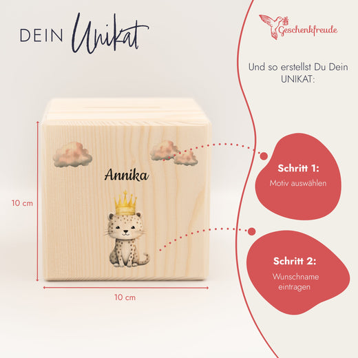 Holzspardose für Kinder Safari-Motiv Leopard - Geschenkfreude