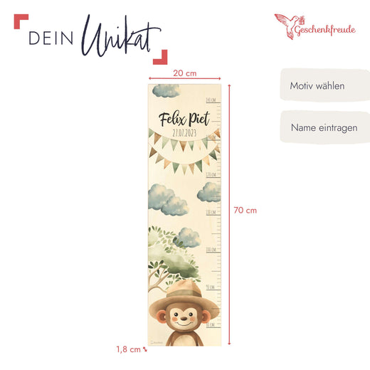 Messlatte Kinder Holz Motiv Affe mit Hut - Geschenkfreude