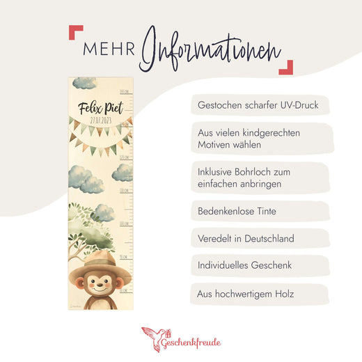 Messlatte Kinder Holz Motiv Affe mit Hut - Geschenkfreude
