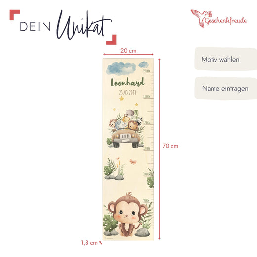 Messlatte Kinder Holz - Safari-Motive - Geschenkfreude
