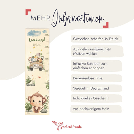 Messlatte Kinder Holz - Safari-Motive - Geschenkfreude