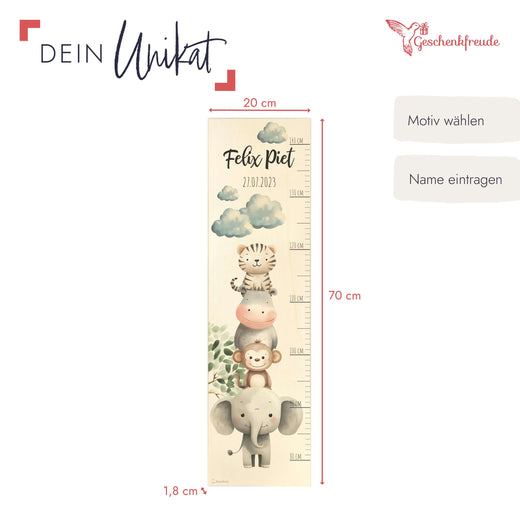 Messlatte Kinder Holz Tiermotive - Geschenkfreude