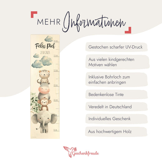 Messlatte Kinder Holz Tiermotive - Geschenkfreude
