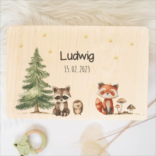 Personalisierte Erinnerungskiste Taufe Motiv Waldtiere - Geschenkfreude