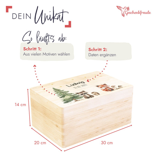 Personalisierte Erinnerungskiste Taufe Motiv Waldtiere - Geschenkfreude