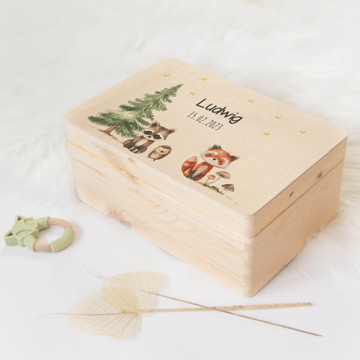 Personalisierte Erinnerungskiste Taufe Motiv Waldtiere - Geschenkfreude