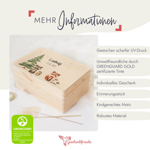 Personalisierte Erinnerungskiste Taufe Motiv Waldtiere - Geschenkfreude