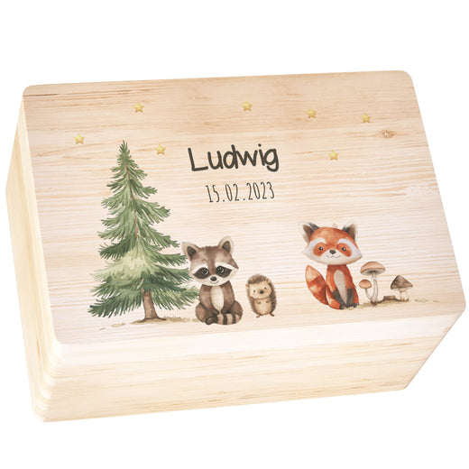 Personalisierte Erinnerungskiste Taufe Motiv Waldtiere - Geschenkfreude