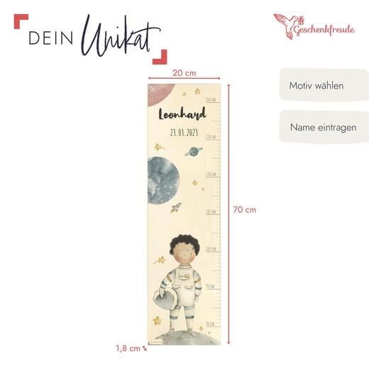 Personalisierte Messlatte Kinder Holz - Motiv Astronaut - Geschenkfreude