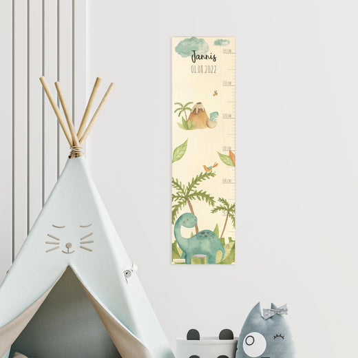 Personalisierte Messlatte Kinder Holz - Motiv Dino - Geschenkfreude