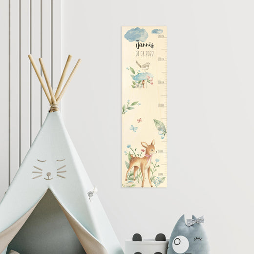 Personalisierte Messlatte Kinder Holz - Motiv Reh - Geschenkfreude