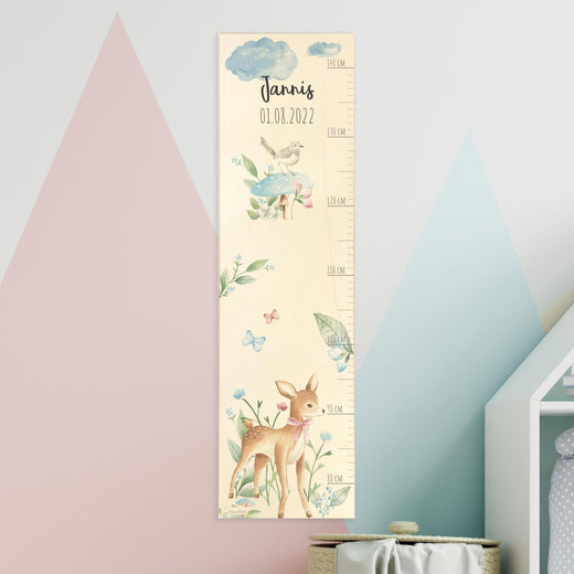 Personalisierte Messlatte Kinder Holz - Motiv Reh - Geschenkfreude