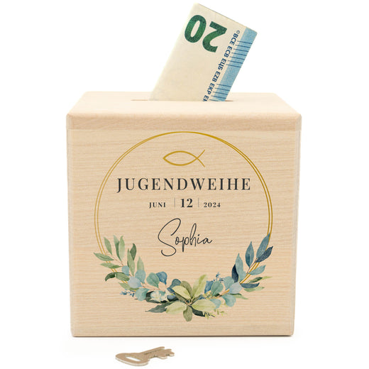 Personalisierte Spardose Holz zur Jugendweihe - Geschenkfreude