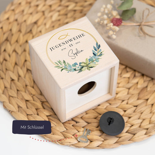 Personalisierte Spardose Holz zur Jugendweihe - Geschenkfreude