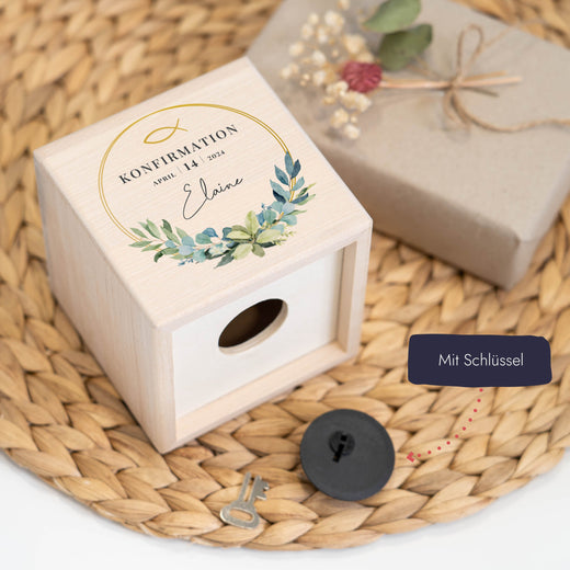 Personalisierte Spardose zur Konfirmation - Motiv Rund - Geschenkfreude