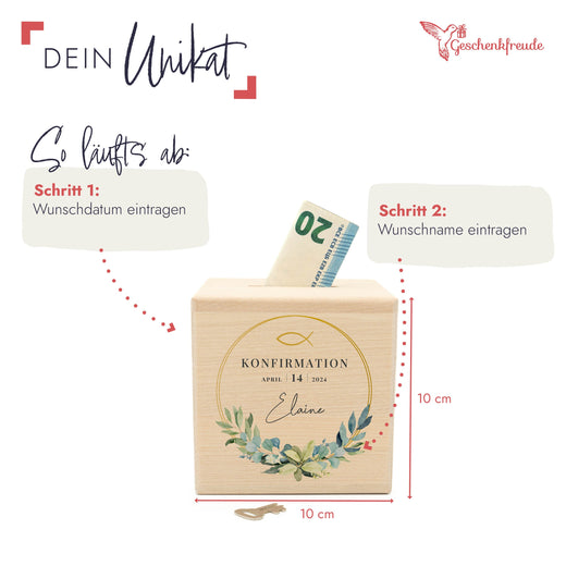 Personalisierte Spardose zur Konfirmation - Motiv Rund - Geschenkfreude