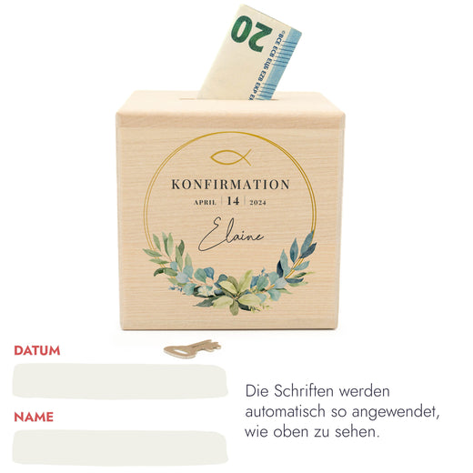 Personalisierte Spardose zur Konfirmation - Motiv Rund - Geschenkfreude