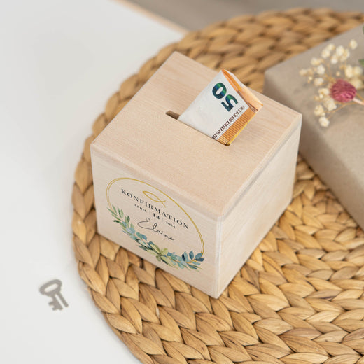 Personalisierte Spardose zur Konfirmation - Motiv Rund - Geschenkfreude