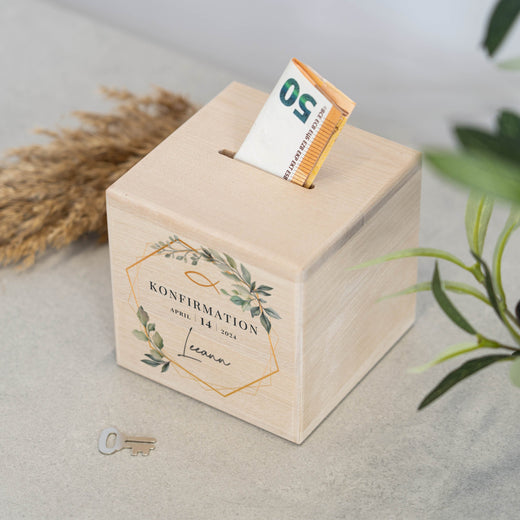 Personalisierte Spardose zur Konfirmation - Motiv Sechseck - Geschenkfreude