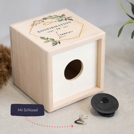 Personalisierte Spardose zur Konfirmation - Motiv Sechseck - Geschenkfreude