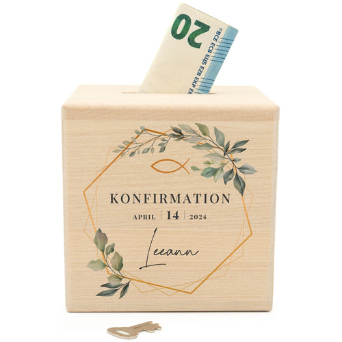 Personalisierte Spardose zur Konfirmation - Motiv Sechseck - Geschenkfreude