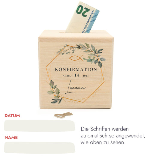 Personalisierte Spardose zur Konfirmation - Motiv Sechseck - Geschenkfreude