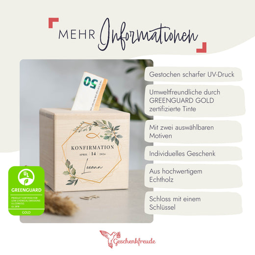 Personalisierte Spardose zur Konfirmation - Motiv Sechseck - Geschenkfreude